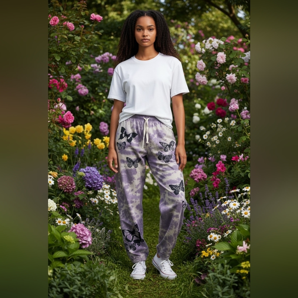 Ripple Junction Purple Tie-Dye Butterfly Joggers